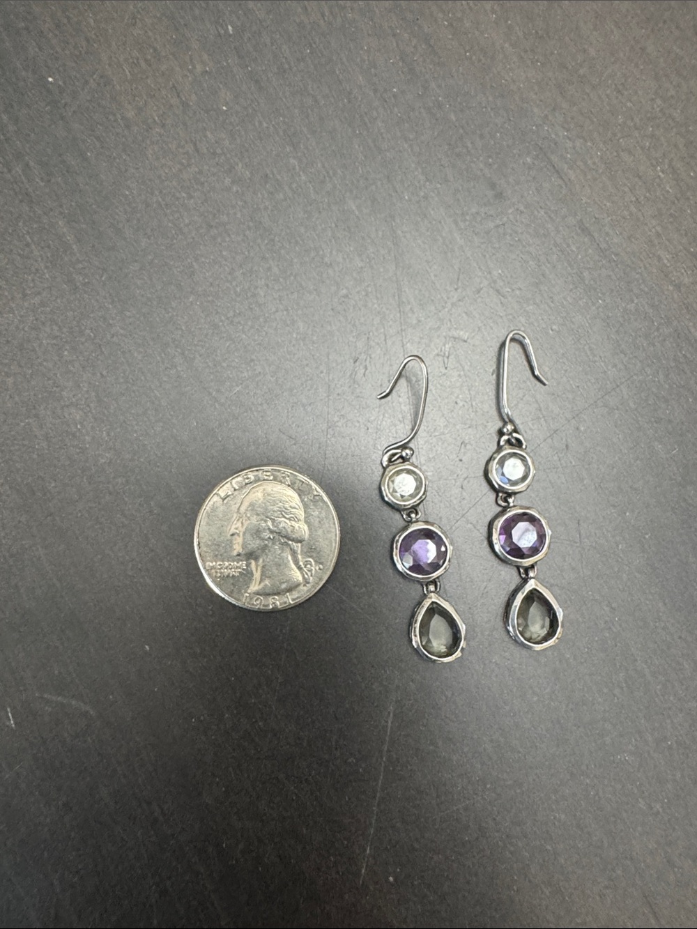 Silpada Earrings W2283 PLUM PRETTY CZ Sterling Silver Purple Grey Dangle - Picture 13 of 13